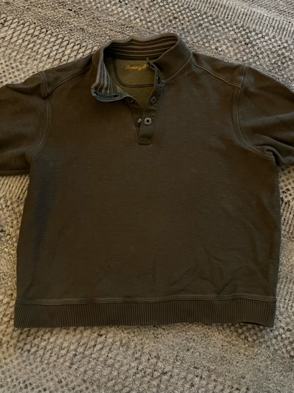 Tommy Bahama Olive Green 1/4 button Pullover textured sweater/sweatshirt